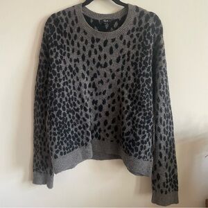 RAILS Black and Grey Leopard Animal Print Wool Blend Crewneck Sweater